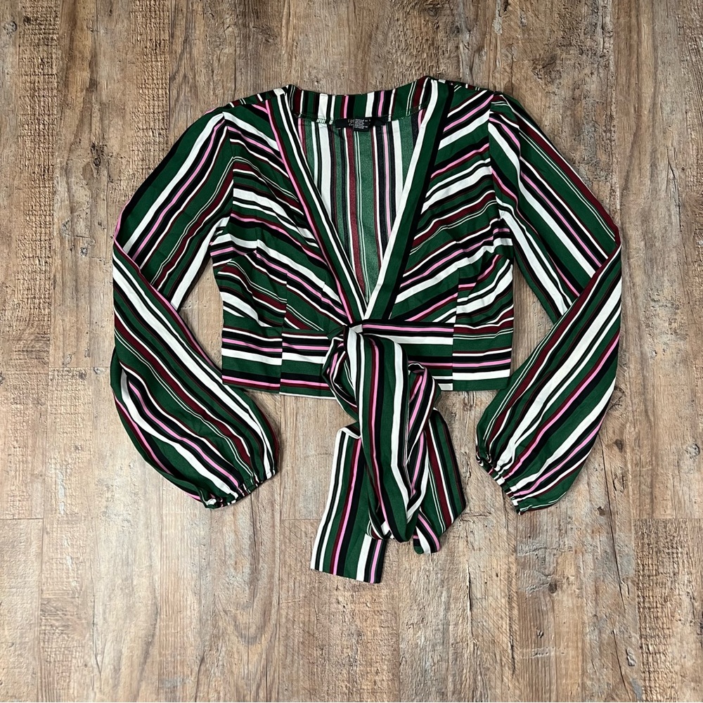 Pink, Green, Black & White Wrapped Blouse